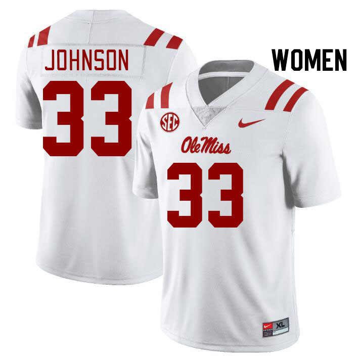 Women #33 Antione Johnson Ole Miss Rebels College Football Jerseys Stitched Sale-White